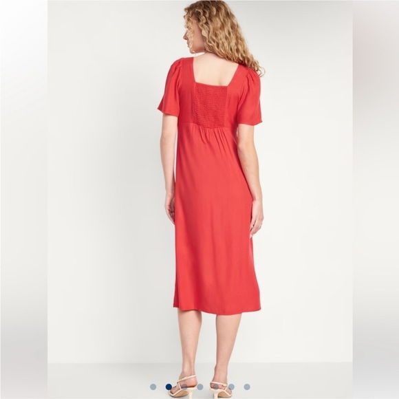 Old Navy Red Midi Dress with Button Front Detail - Picture 2 of 7